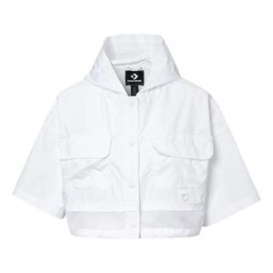 Converse White Utility Cropped Short Sleeve Nylon Windbreaker Jacket